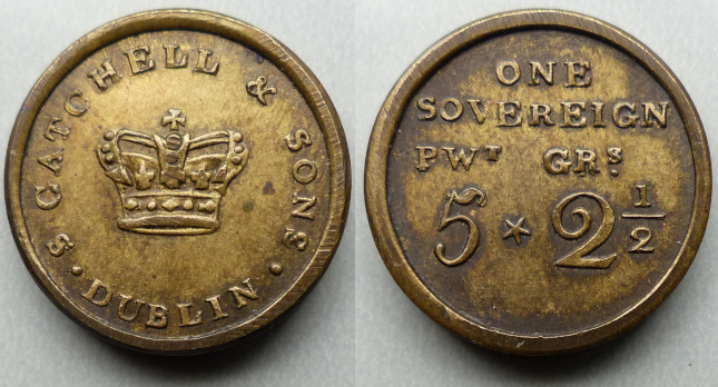 Dublin, Samuel Gatchell & Sons gold sovereign weight c. 1800